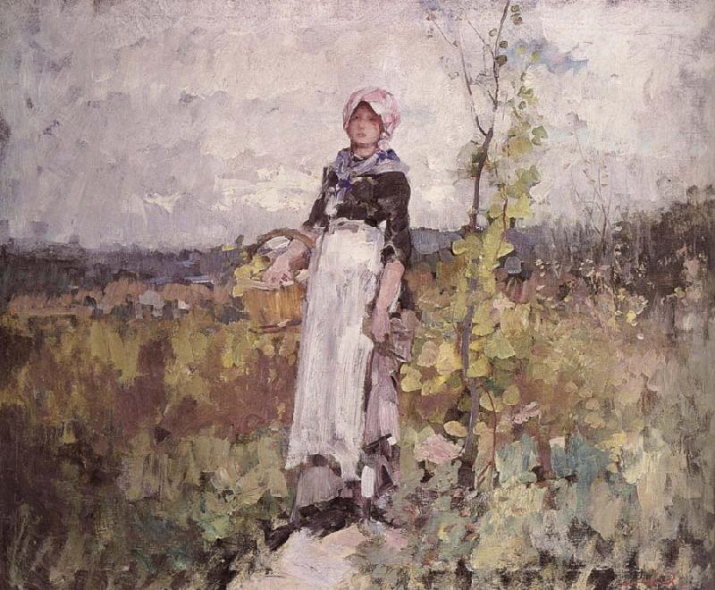 Nicolae Grigorescu French peasant Woman in the Vineyard oil painting image